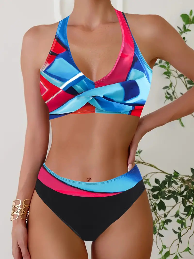 Tanya® | Stylischer Random Print Halter Kreuz Bikini