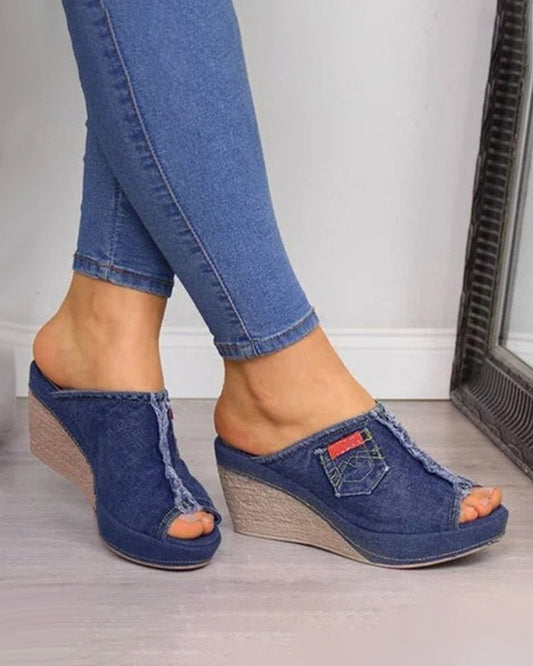 Kirsten® | Slipper aus Denim mit halbhohem Absatz