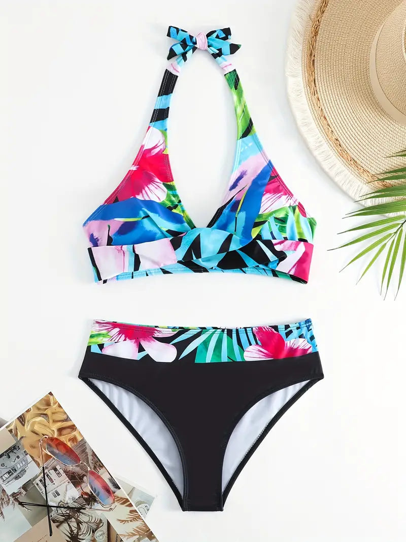 Tanya® | Stylischer Random Print Halter Kreuz Bikini