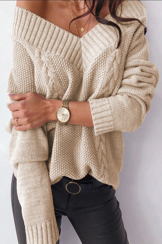 Deep-V Neck Twist Sweater