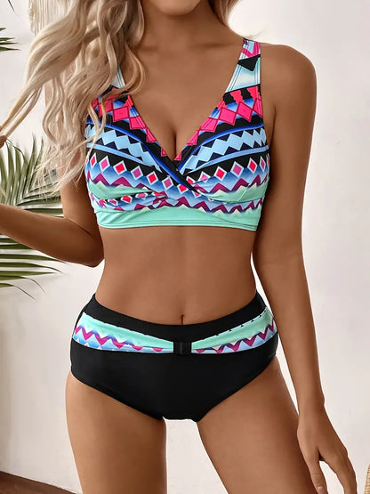 Stefanie® | Modischer und schicker Random Print V-Ausschnitt Bikini