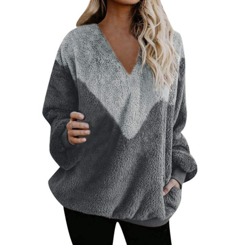 Loose V Neck Colorblock Sweater