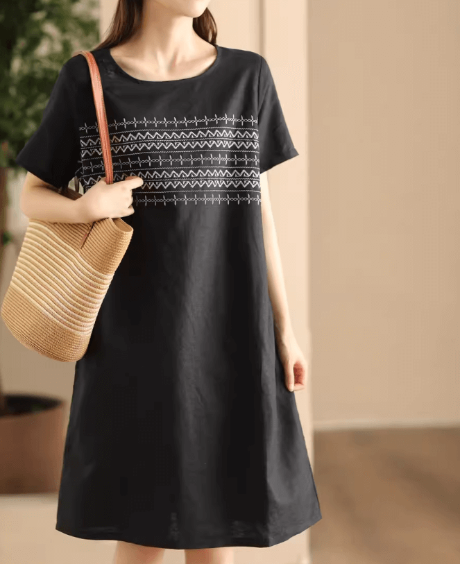 Babakud Women Summer Vintage Cotton Linen Embroidered Dress