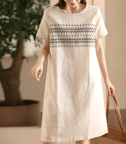 Babakud Women Summer Vintage Cotton Linen Embroidered Dress