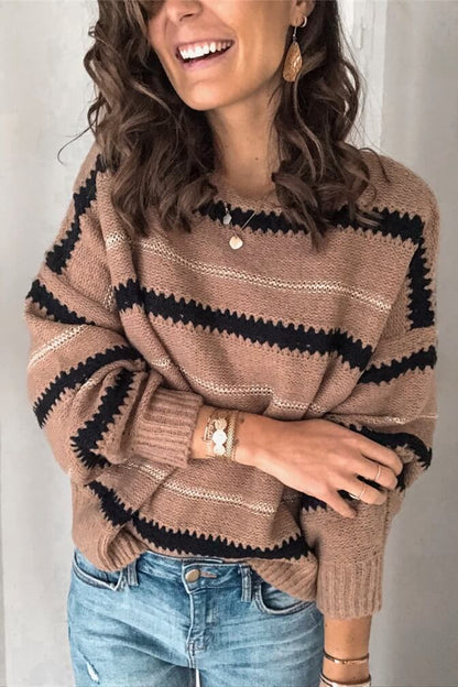 Paneled Metallic Striped Sweater Ins street