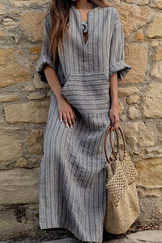 Jenny | Loose Cotton Stripe Vintage Long Dress