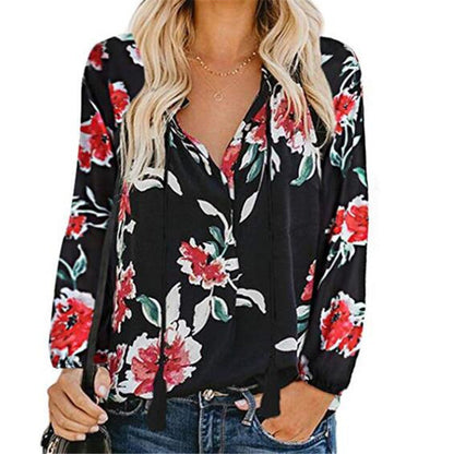 Gema | Frauen Boho Baggy Floral Langarm Bluse