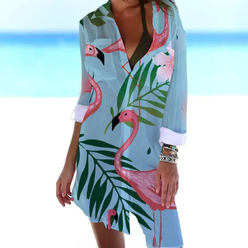 Cynthia® | Trendiges buntes Strandkleid mit Flamingo-Print