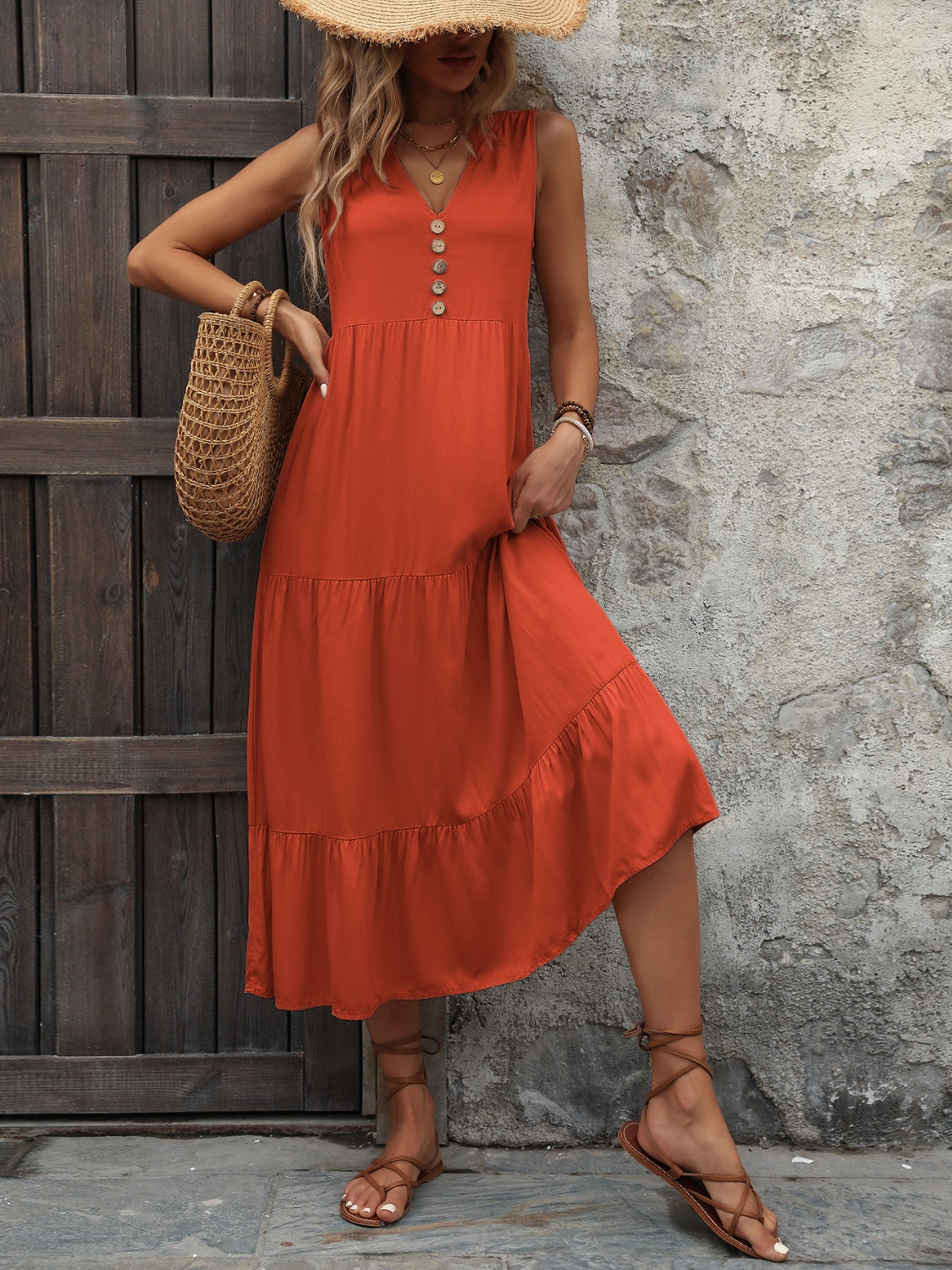 Decorative Button Notched Sleeveless Dress (4 Colors) Dress Krazy Heart Designs Boutique