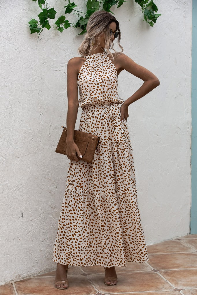 Eleanor| Color Dot Printed Halter Tied Long Dresses