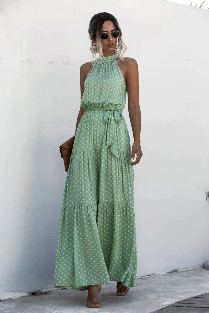 Eleanor| Color Dot Printed Halter Tied Long Dresses