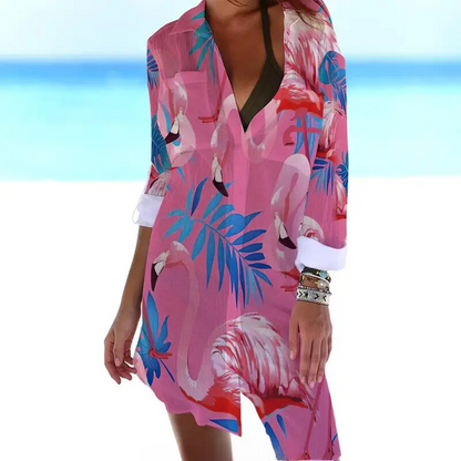 Cynthia® | Trendiges buntes Strandkleid mit Flamingo-Print