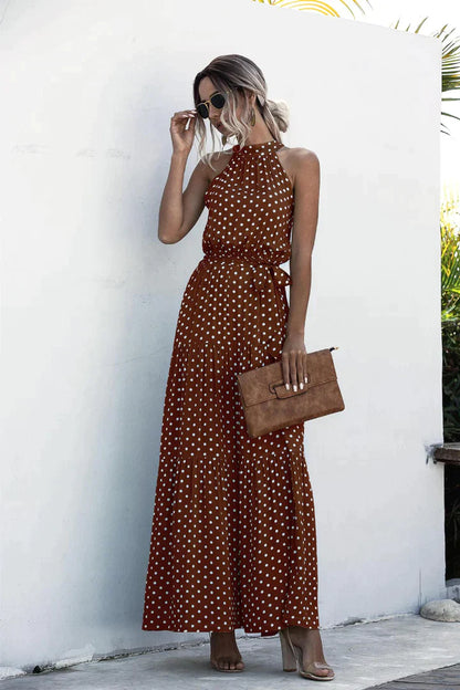 Eleanor| Color Dot Printed Halter Tied Long Dresses