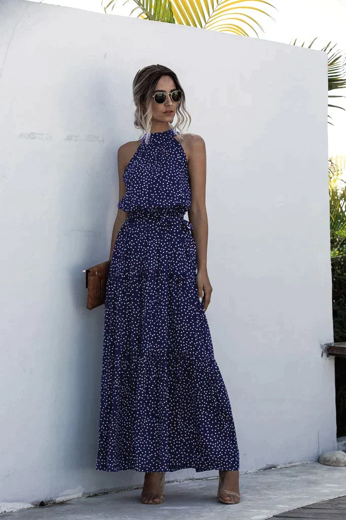 Eleanor| Color Dot Printed Halter Tied Long Dresses