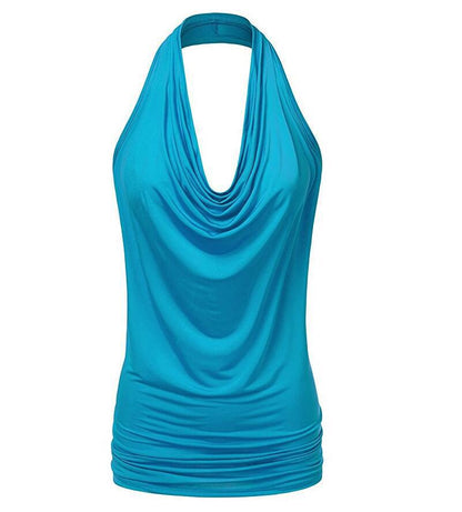 Sleeveless Drop Neck Pure Color Slim Chiffon Blouse