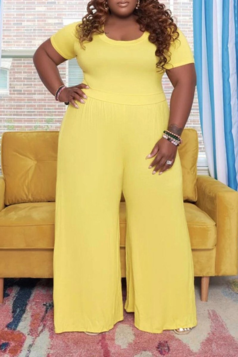 Rodress-freeshipping-short-sleeve-plus-size-wide-leg-solid-jumpsuit