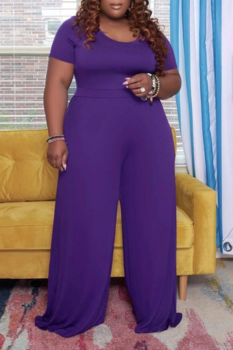 Rodress-freeshipping-short-sleeve-plus-size-wide-leg-solid-jumpsuit