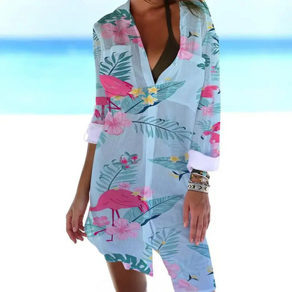 Cynthia® | Trendiges buntes Strandkleid mit Flamingo-Print