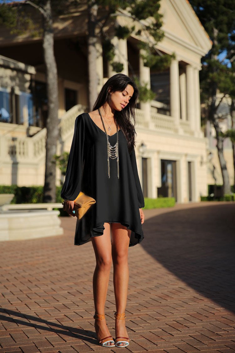 V-neck Bear Shoulder Loose Chiffon Short Dress - MeetYoursFashion - 5