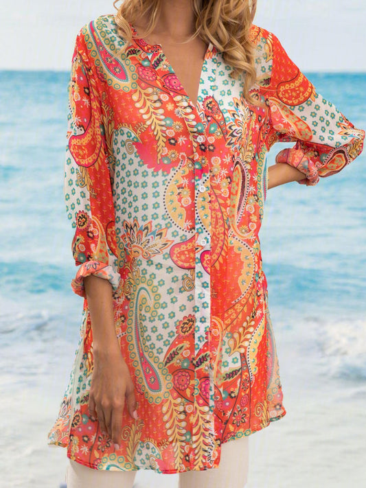 Phoebe® | Stylische florale Boho Bluse mit Knöpfen