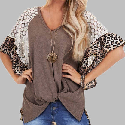 Tops  | Plus size Leopard Patchwork T-shirt  V-neck women’s top | [option1] |  [option2]| thecurvestory.myshopify.com