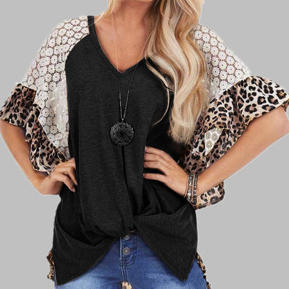 Tops  | Plus size Leopard Patchwork T-shirt  V-neck women’s top | [option1] |  [option2]| thecurvestory.myshopify.com