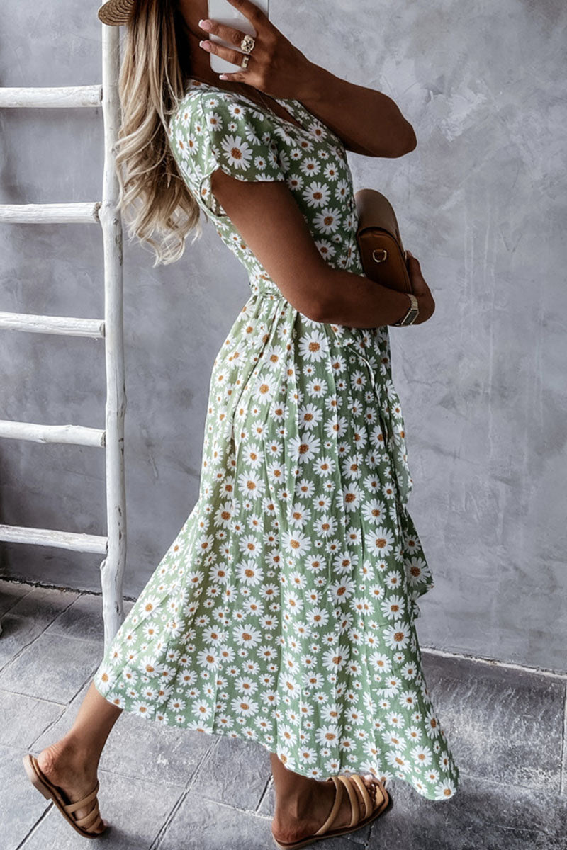 Fleur| Fashion Bohemian Print V-Ausschnitt Unregelmäßige Kleider