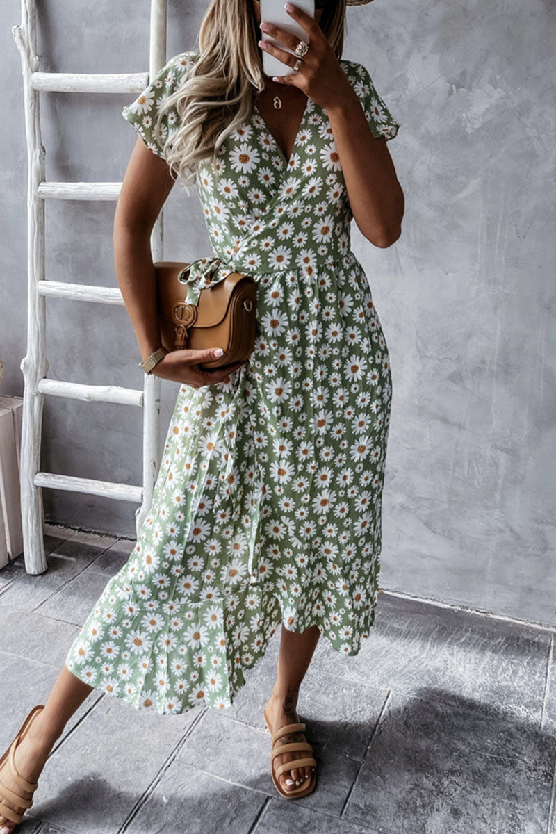 Fleur| Fashion Bohemian Print V-Ausschnitt Unregelmäßige Kleider