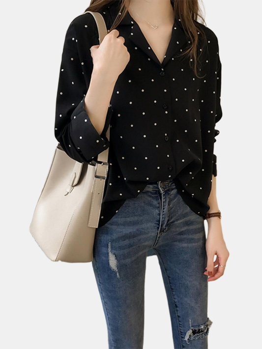 Polka Dot Print V-Neck Long Sleeve Casual Blouse dylinoshop