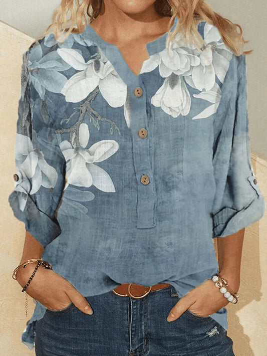 Lidia® | Women's floral embroidered cotton high neck casual shirt