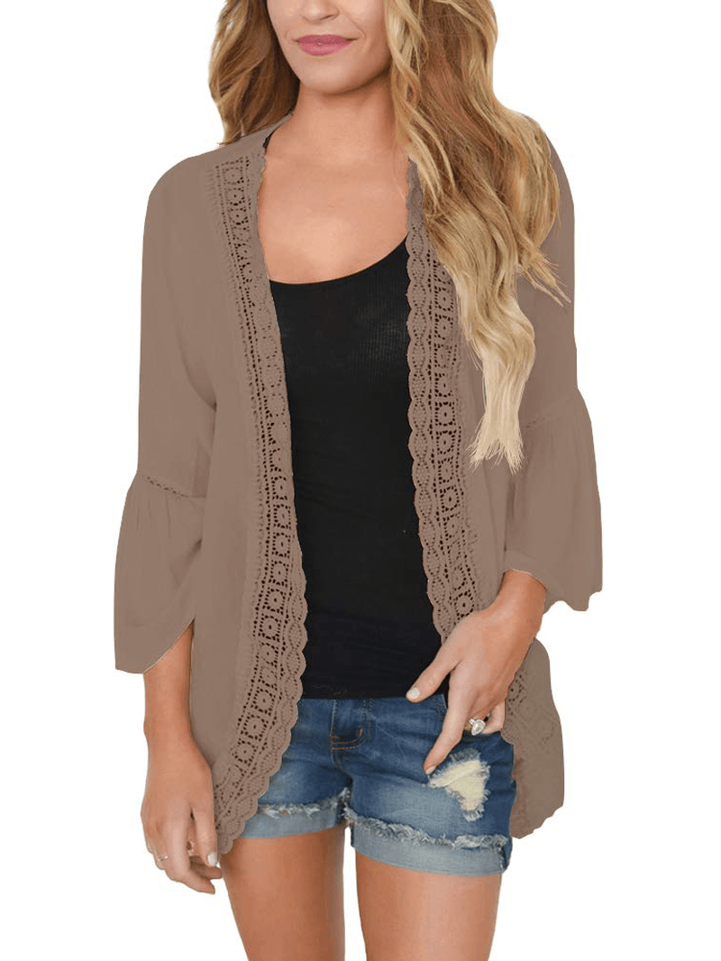 Women Solid Color Lace Trim Light Cardigans - MRSLM