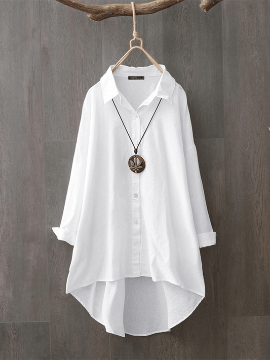 100% Cotton Casual Loose Lapel Solid Shirts for Women - MRSLM