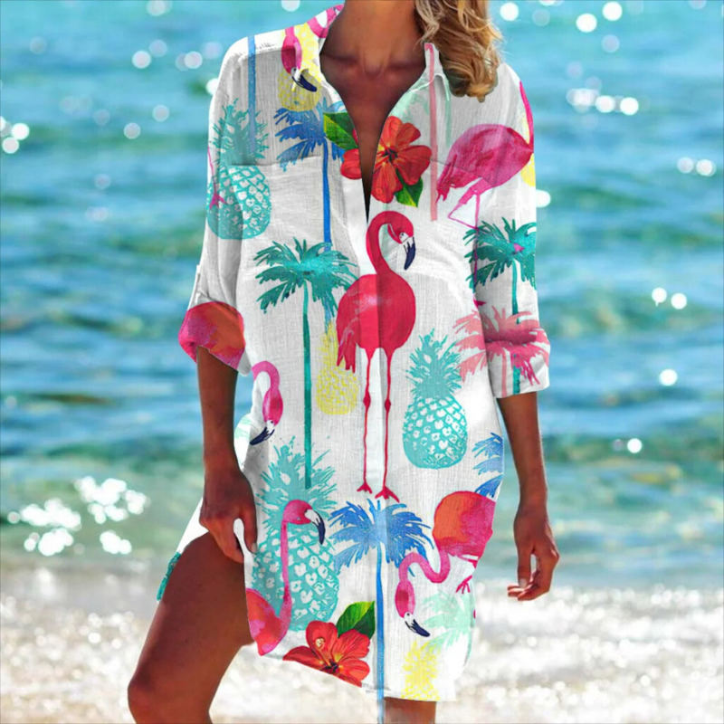 Cynthia® | Trendiges buntes Strandkleid mit Flamingo-Print