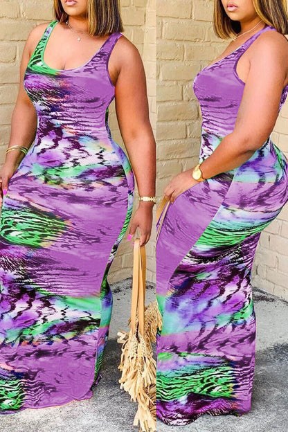 Rodress-freeshipping-digital-print-plus-size-scoop-neck-maxi-dress