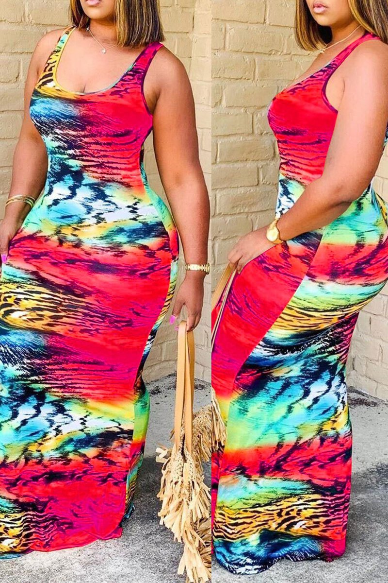 Rodress-freeshipping-digital-print-plus-size-scoop-neck-maxi-dress