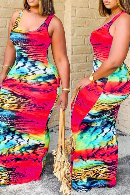 Rodress-freeshipping-digital-print-plus-size-scoop-neck-maxi-dress