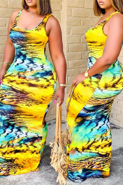 Rodress-freeshipping-digital-print-plus-size-scoop-neck-maxi-dress