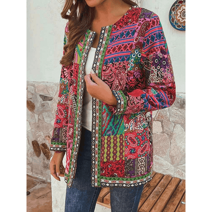 Boho-Chic Vintage Floral Long Sleeve Coats for Women - Ethnic-Inspired Print Design - MRSLM