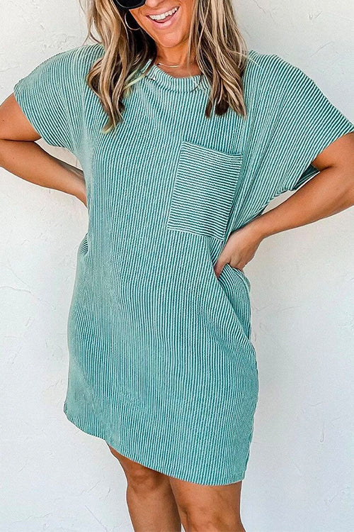 Margovil Short Sleeve Pocket Striped T-shirt Dress