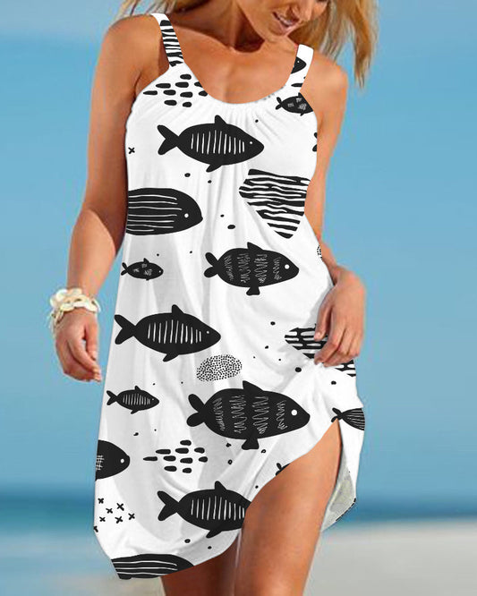 Printed beach sundress Pink 23BF Casual Dresses Clothes Dresses Summer