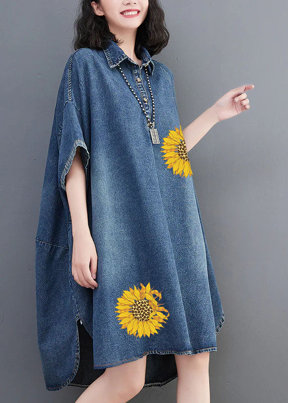 Carmina® | Loose Blue Button Side Open Maxi Denim Dress Summer