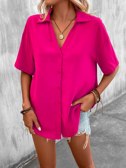 Patricia® | Lässiges lockeres Hemd Kragen Einfarbige Bluse