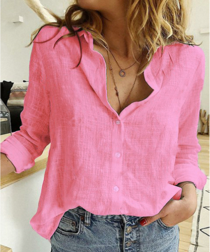 Ladies Loose Casual Long Sleeve Linen Shirt