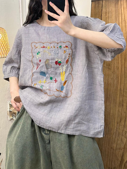 Tina® | Women Summer Artsy Embroidery Linen Shirt