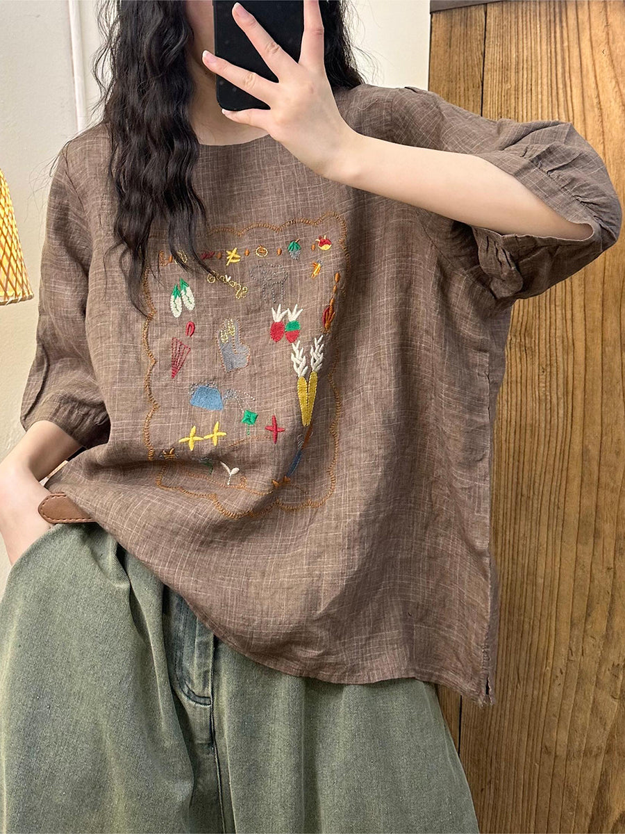 Tina® | Women Summer Artsy Embroidery Linen Shirt