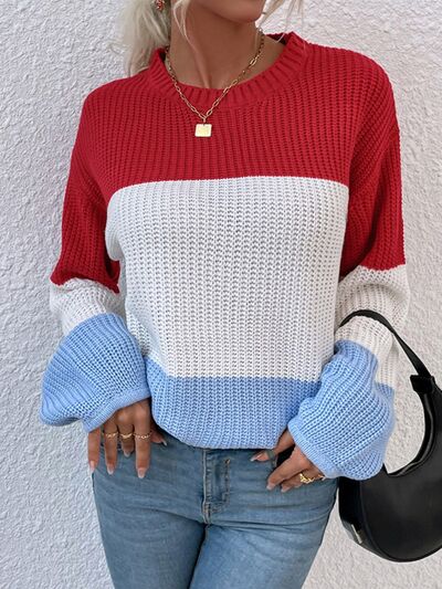 Color Block Round Neck Sweater (3 Colors) Shirts & Tops Krazy Heart Designs Boutique Blush Pink S 