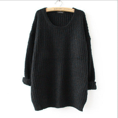 Long Pullover Loose Solid Color Knit Sweater - May Your Fashion - 1