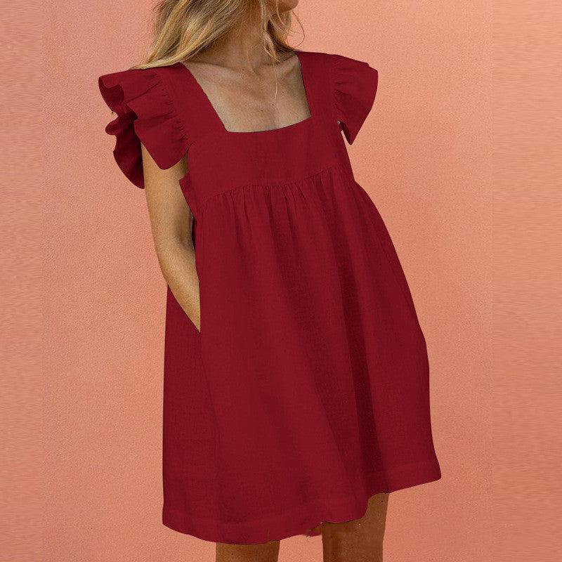 Flirty Ruffled Mini Dress with Square Neckline - MRSLM