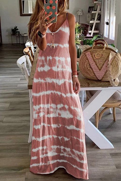 Margovil V Neck Tie Dye Casual Maxi Cami Dress