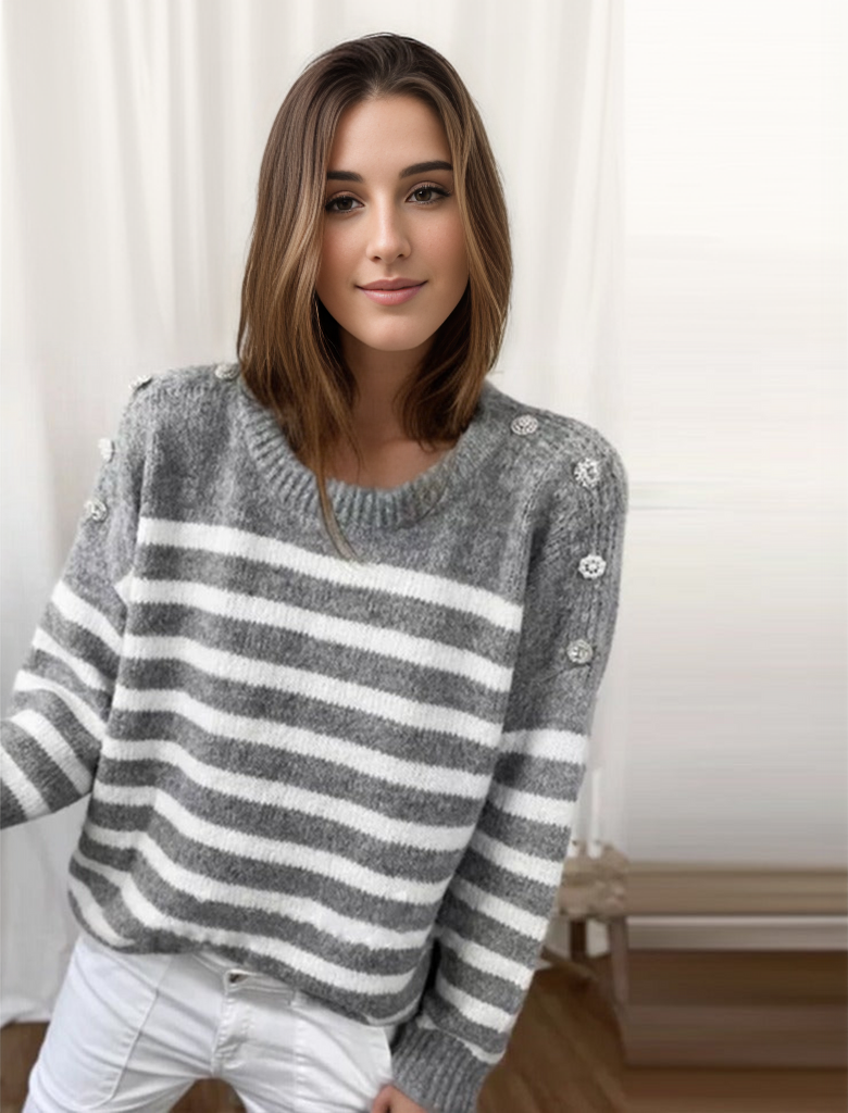 Carla® |Schicker gestreifter Langarmpullover